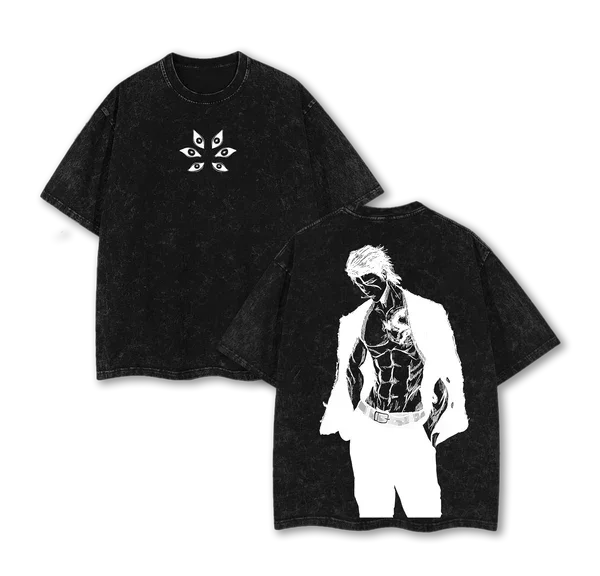 Image of Zaraki Kenpachi Kusajishi Yachiru Print T-Shirt Anime BLEACH Kleidung Herren Damen Baumwoll-T-Shirts Retro Washed T-Shirt Harajuku Top