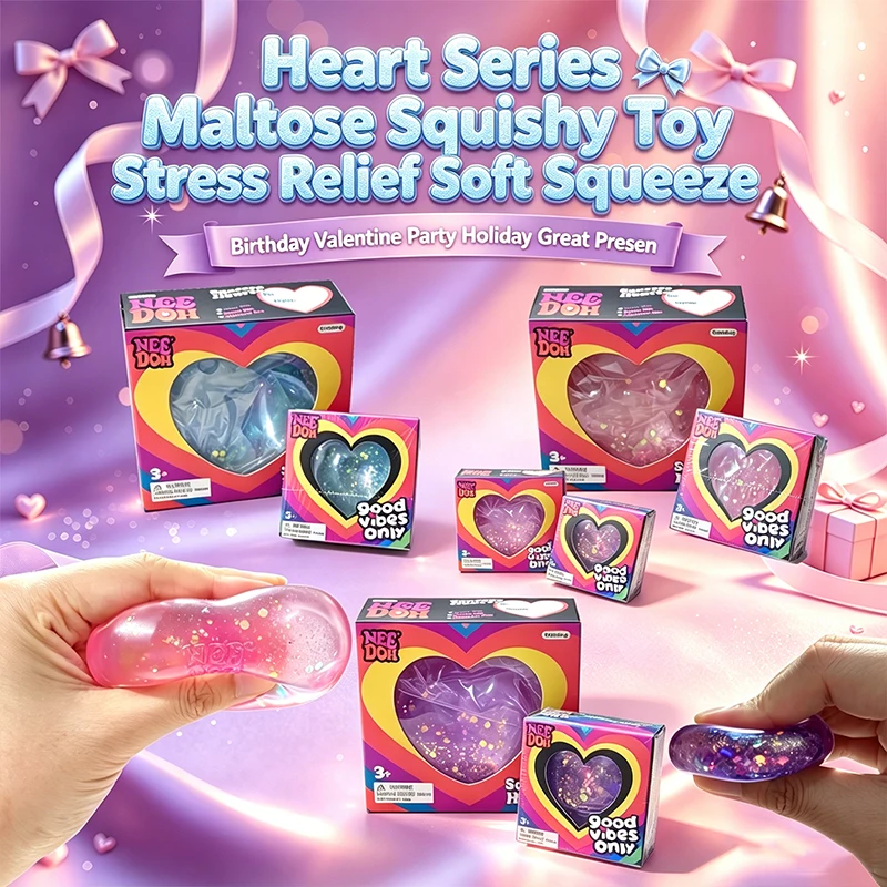2026 Needoh Heart Maltose Squishy Toy Mini Large Sizes Slow Rising Stress Relief Squeeze Fidget Valentine Birthday Party Gift