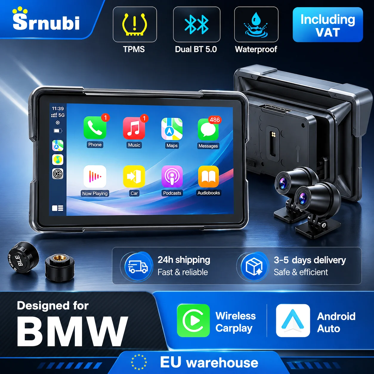 7'' Kabelloses Carplay Motorrad-DVR für BMW F750GS XR R1200GS R1250GS R1300GS S1000XR Android Auto Navigation GPS Dashcam Bluetooth 5.0 IP67 Wasserdicht WIFI Digitales Motorrad-Dashboard-Display