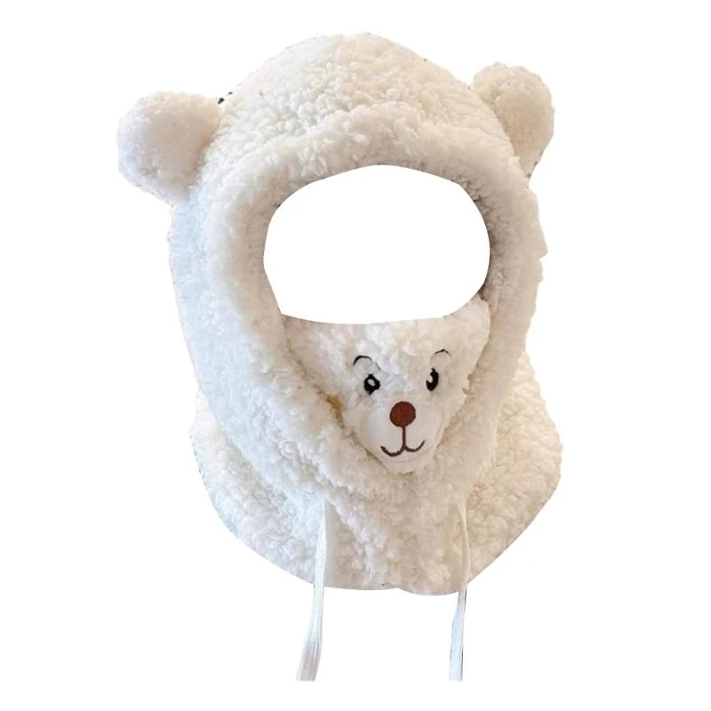 Children Winter Plush Scarf Hat with Face Cover Bear Pattern Masked Caps 425F