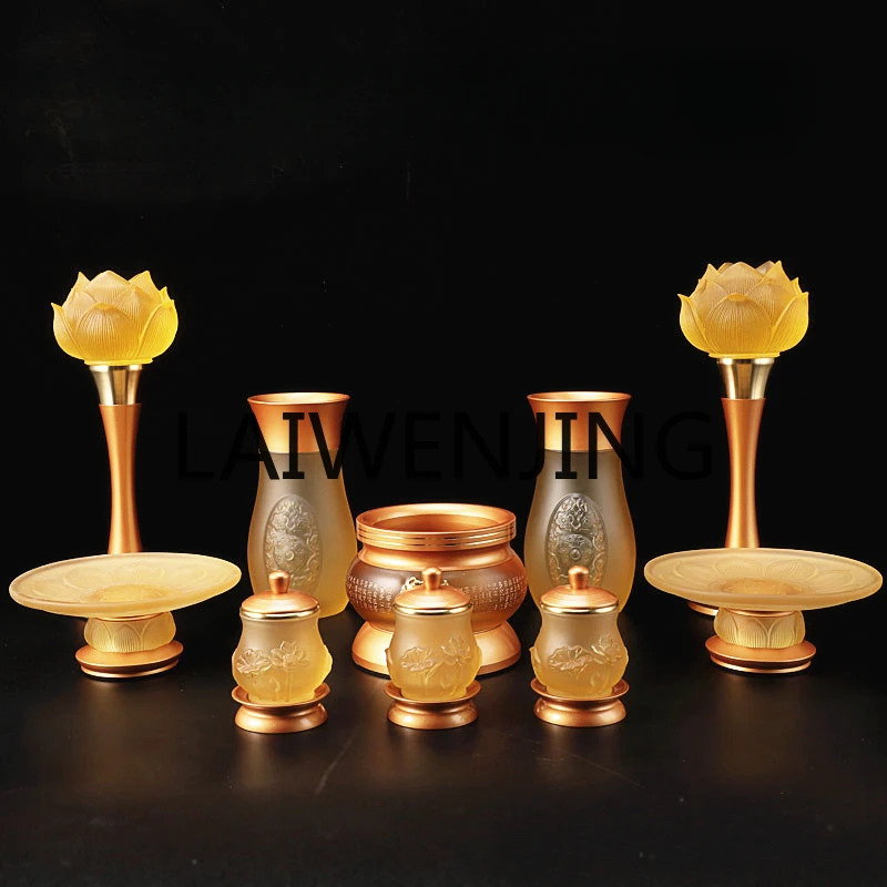 

Colored Glaze Buddha Set Items for Buddha Worship Household Full Set Water Cup Incense Burner Fruit Plate Decoration