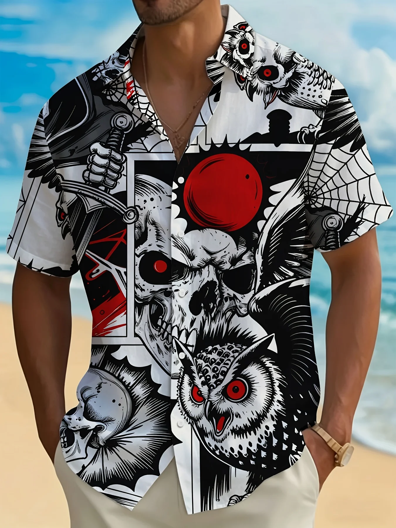 เสื้อเชิ้ตแขนสั้นลายวินเทจแบบด - Shirt Camp Collar บทวิจารณ์และราคา