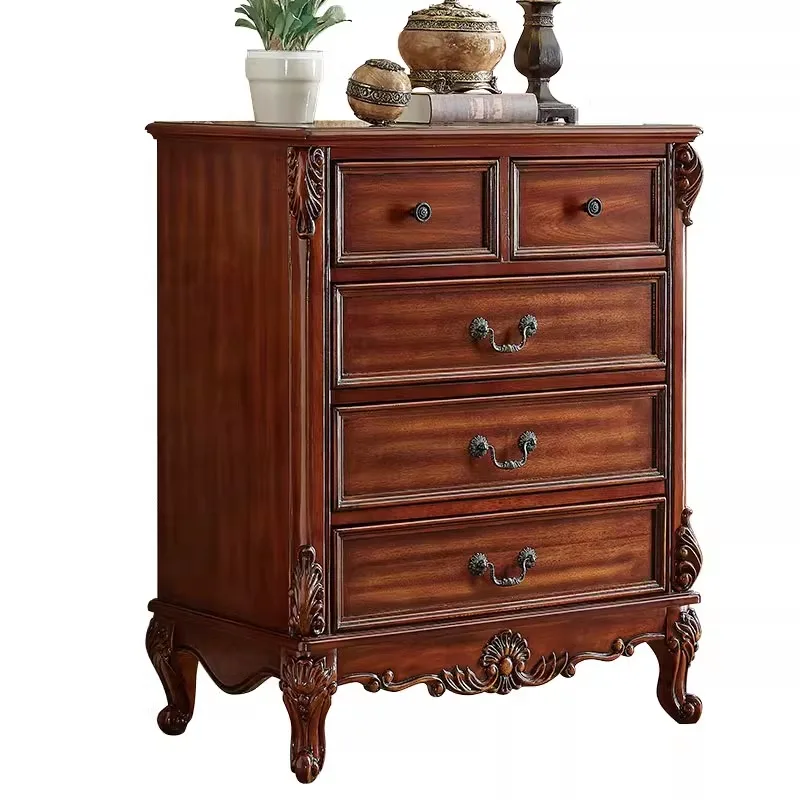 American country chest of drawers solid wood, bedroom furniture carved bucket cabinet large capacity, storage lockers six chest