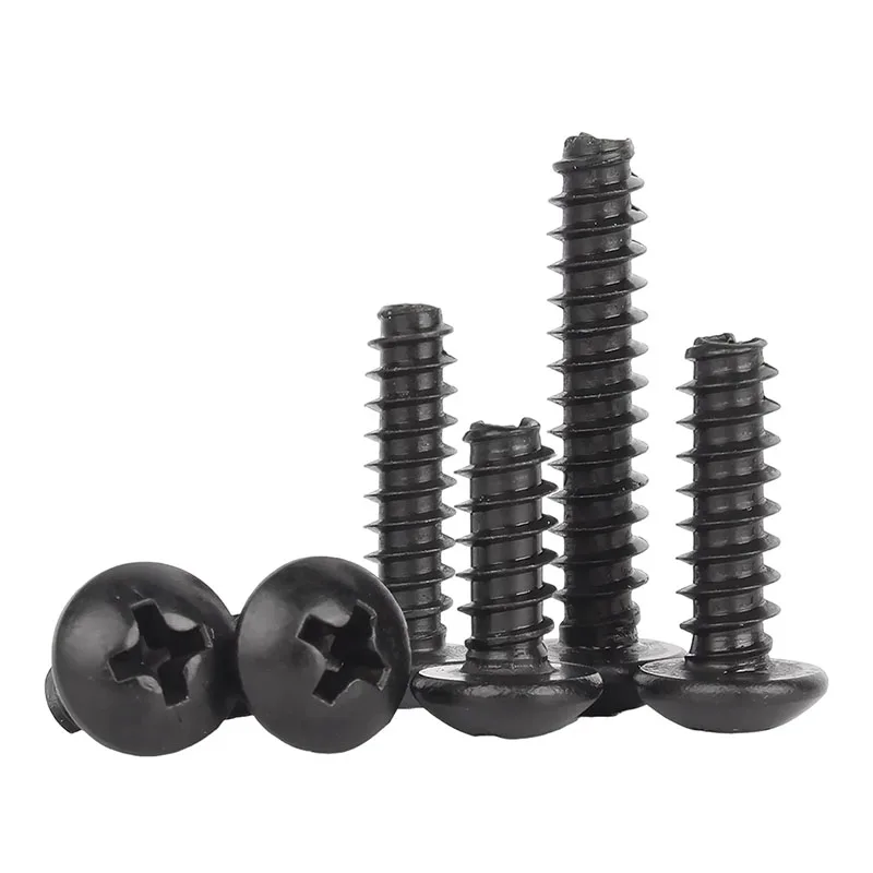50-200Pcs Black 304 Stianless Steel M2 M2.3 M2.6 M3 M3.5 M4 M5 Cross Recessed Mushroom Head Cutting Tail Self Tapping Screws