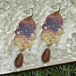 Retro Trendy Hot Selling Drop Earrings Coffee Resin Acrylic Hollow Out Charm Dangle Ear Woman Large Colors Brinco Jewelry