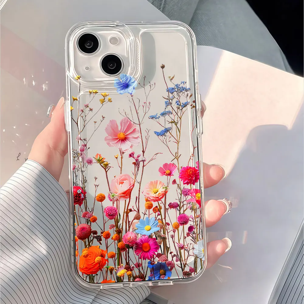 Clear Vintage Wildflower Phone Case For Samsung Galaxy S26 S25 Ultra S24 S23 Plus S22 Note 20 A26 A34 A35 A36 A53 A55 A56 Cover
