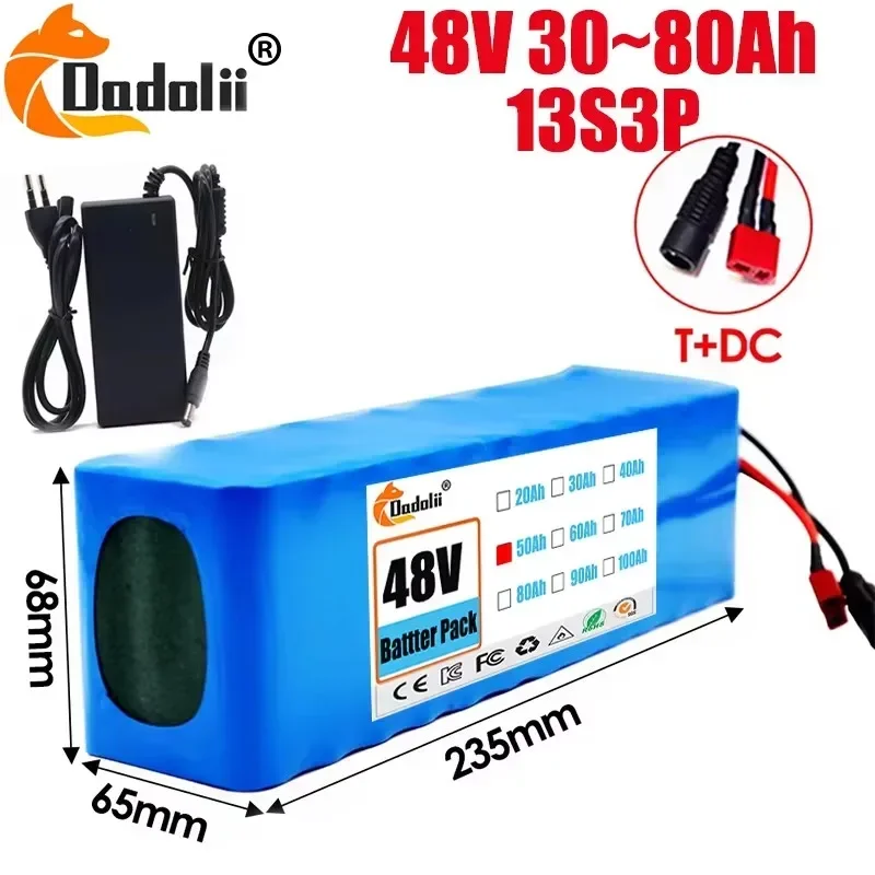 New 48V 80Ah 20000W 13S3P DC/T Lithium ion Battery Pack 80Ah For 54.6v E-bike Electric bicycle Scooter with BMS