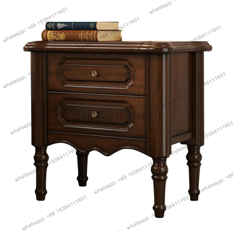 Mahogany core wood American rural all-solid wood bedside table double pumping simple retro furniture