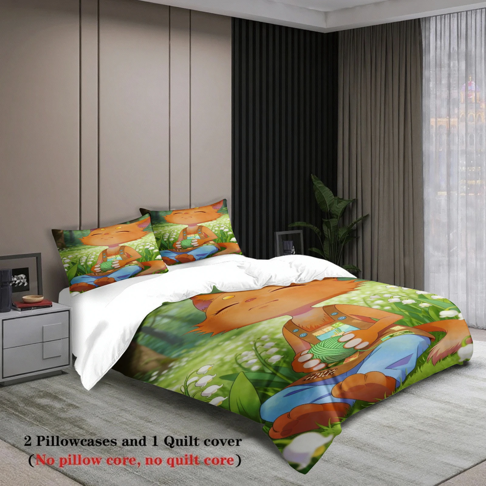 Green Bedding Set Softville Cozy Town Cute Fern the Quilt Fox With Duvet Cover & Pillowcase For Children's Bedroom Decor