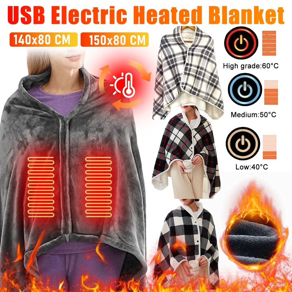 

Wearable Heating Electric Blankets 3 Heating Level Fleece Heated Blanket Quickly Heated Cape Pad for Home Office Outdoor Blanket