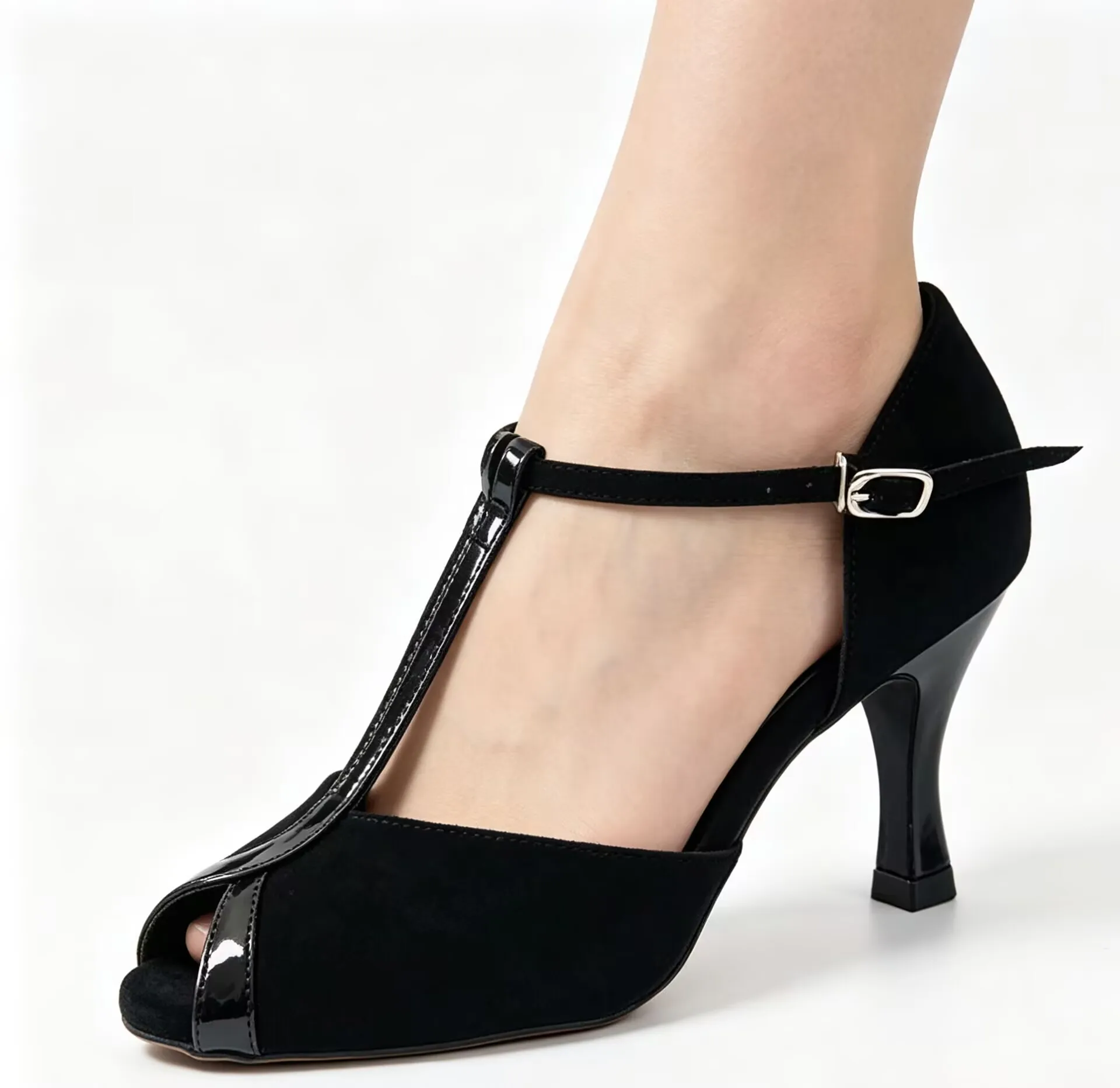 Evkoodance Black Or Tan Pu Latin Salsa Tango Dance Shoes For Ladies Evkoo Dance Brand 7 cm Heel Shoes Evkoo-216 Customize Shoes