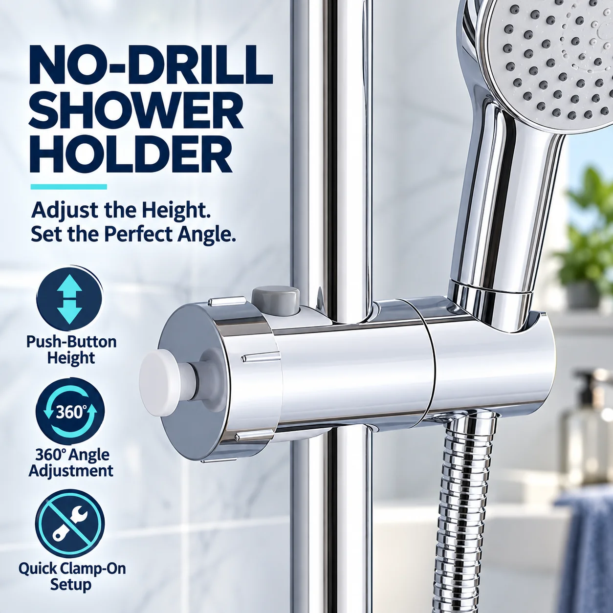 ABS Adjustable Shower Bracket 360° Rotation Lifting Shower Head Holder Hook Universal Fit 18-25mm Shower Slide Bar