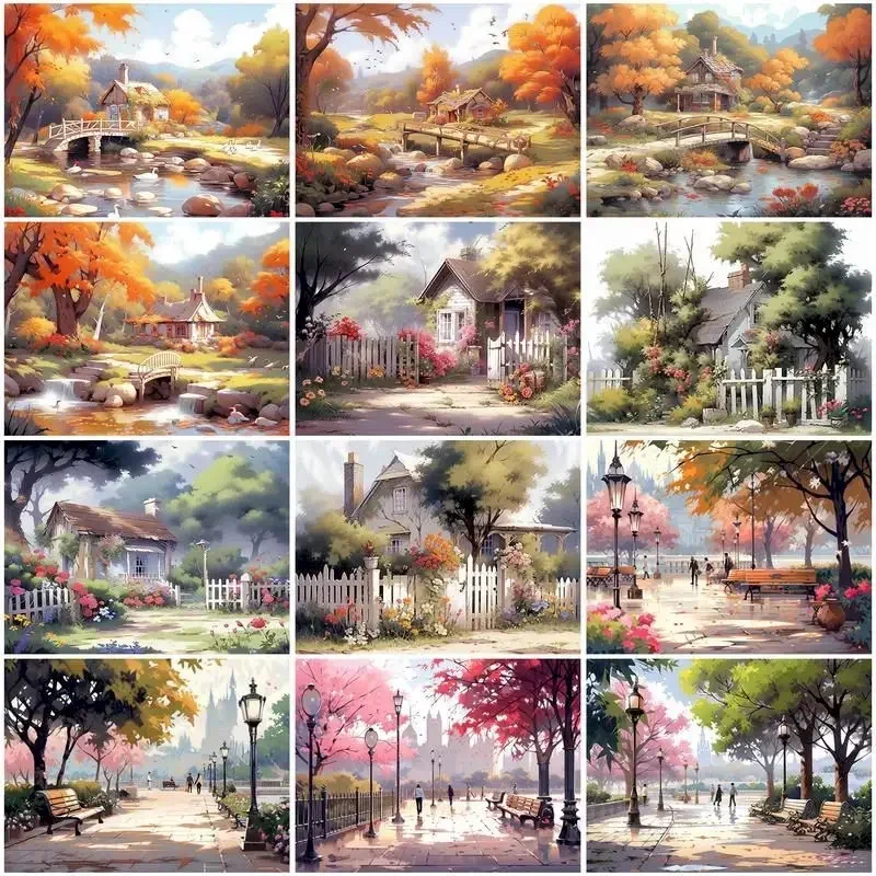 608148 Paint By Numbers Kits Landscape Autumnal Scenery Drawing To Paint By Numbers Handmade Products For Home Diy Gift Ideas