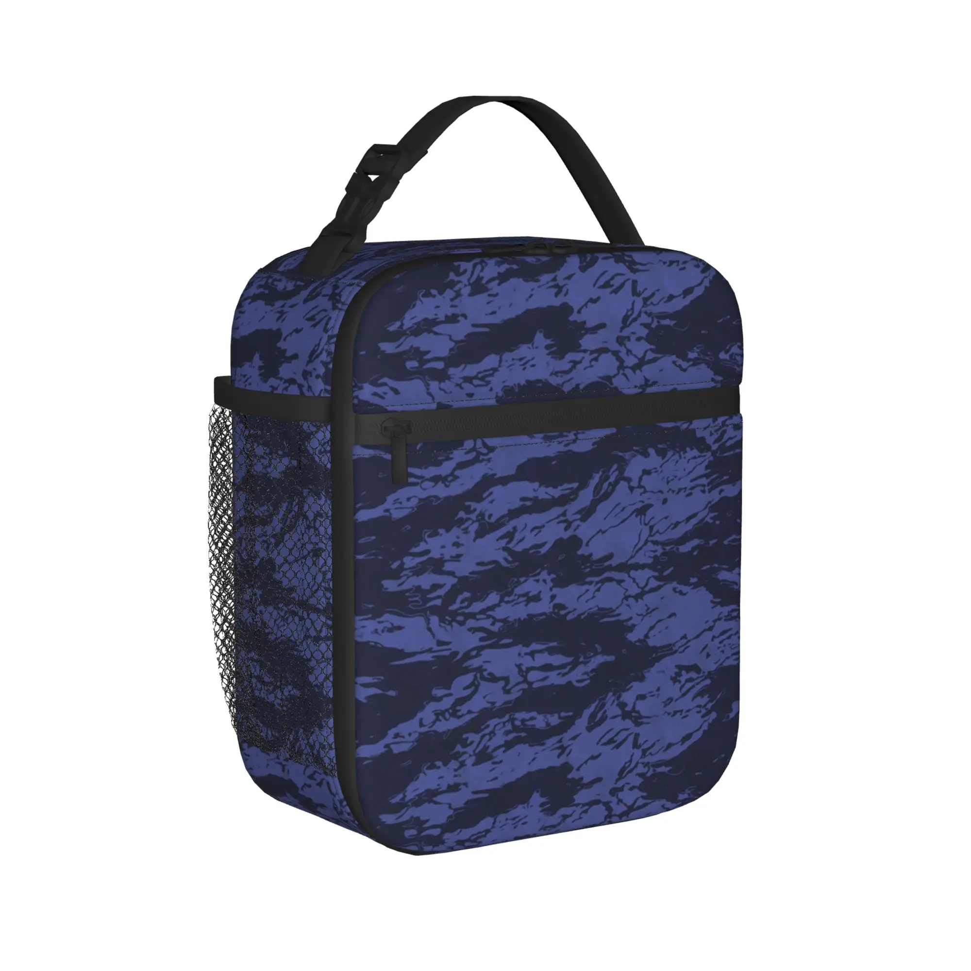 Blue Tiger Camo Lunch Bag  Retro Lunch Box For Men Travel Convenient Cooler Bag Oxford Print Thermal Lunch Bags