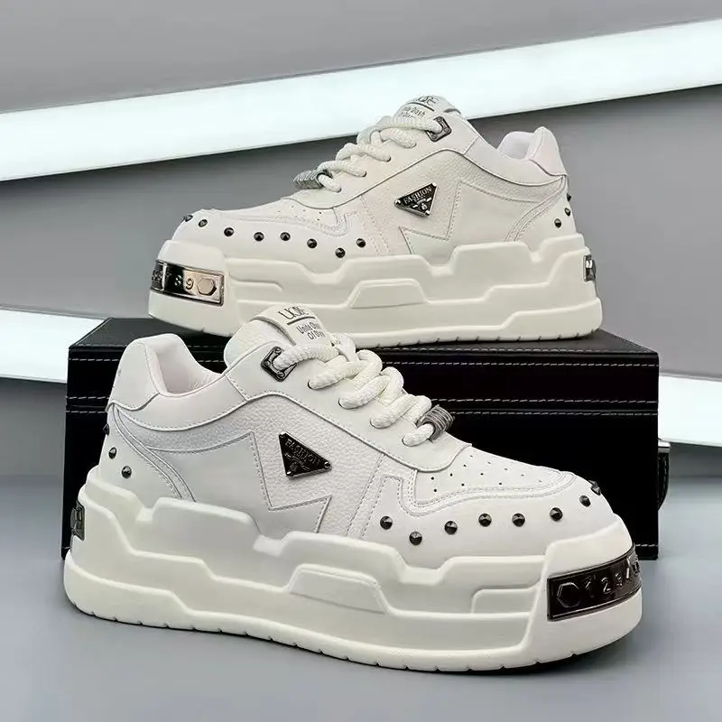 

Fashion New Designer Men's Lace Up Punk Rivet Platform Casual Elevator Shoes Male All-match Walking Sneaker Zapatillas Hombre