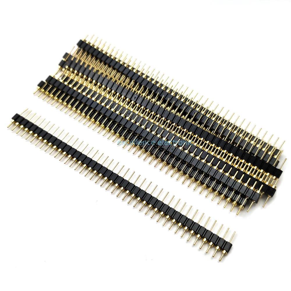 10pcs 2.54mm Pitch Gold Plated Male 40P 1*40 Round Pin Header Strip Hole Single Row Straight Socket Connector