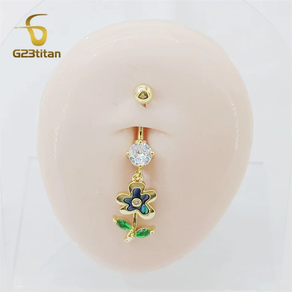 Charm Navel Ring Get Natural Abalone Shell White Pearl Heart Flower Moon Star Pendant 14G Titanium Piercing Belly Button Jewelry