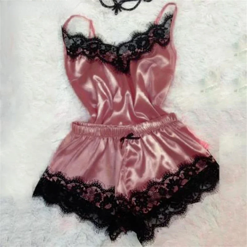 Ensembles de pyjama en satin de dentelle pour femmes, vêtements de nuit sexy, vêtements de nuit, ensembles de 2 pièces