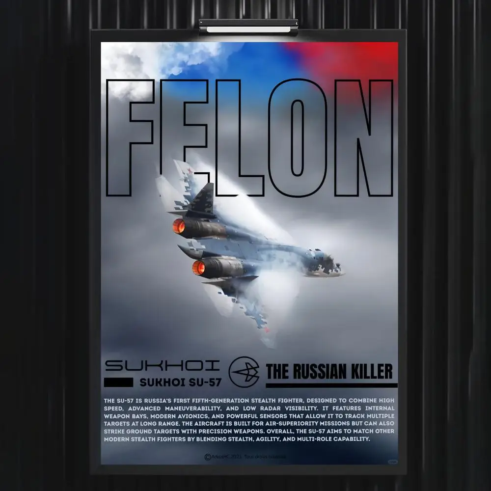 SU 57 Russisches Kampfflugzeug-Poster für Zuhause, Wohnzimmer, Schlafzimmer, Bar, Flur, klebrige Wandkunst, Druck, wasserfest, ästhetische Dekoration – Detail 13
