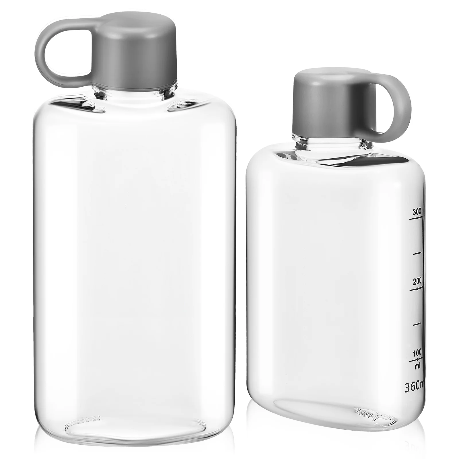 2 Pcs Clear Water Bottles Small Flask Portable Flat Kettle Running for