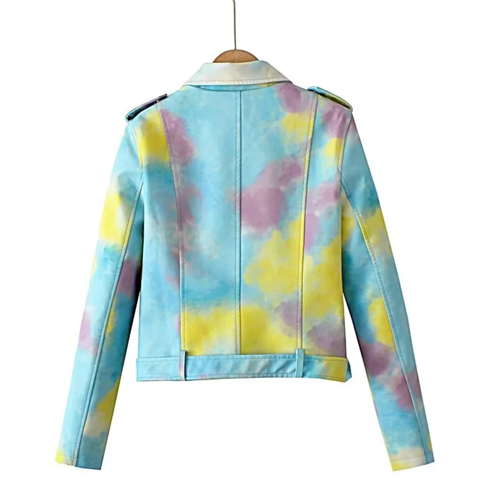 2024 autumn and winter new products casual and fashionable women's clothing tie dye decoration motorcycle jacket