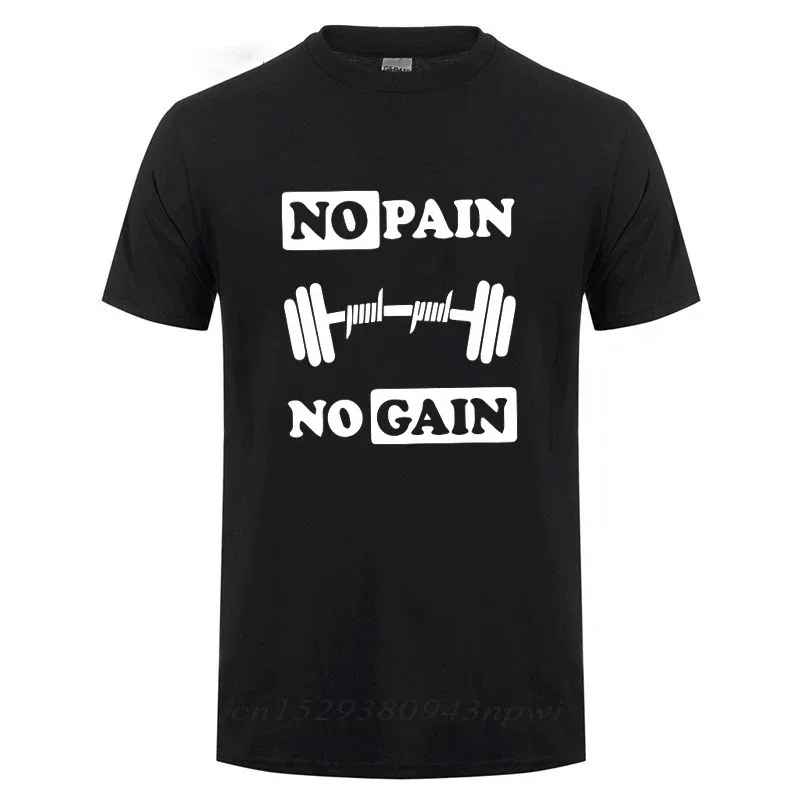 No Pain No Gain Printed T Shirt For Men Summer Bodybuilding And Fitness Short Sleeve T-Shirt Gyms Clothing Crossfiitt Tops Tee