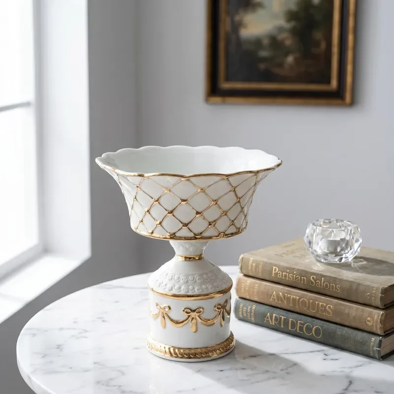 New Chinese style Jiatong ceramic lotus decoration ornament pure handmade artwork home living room entrance desktop