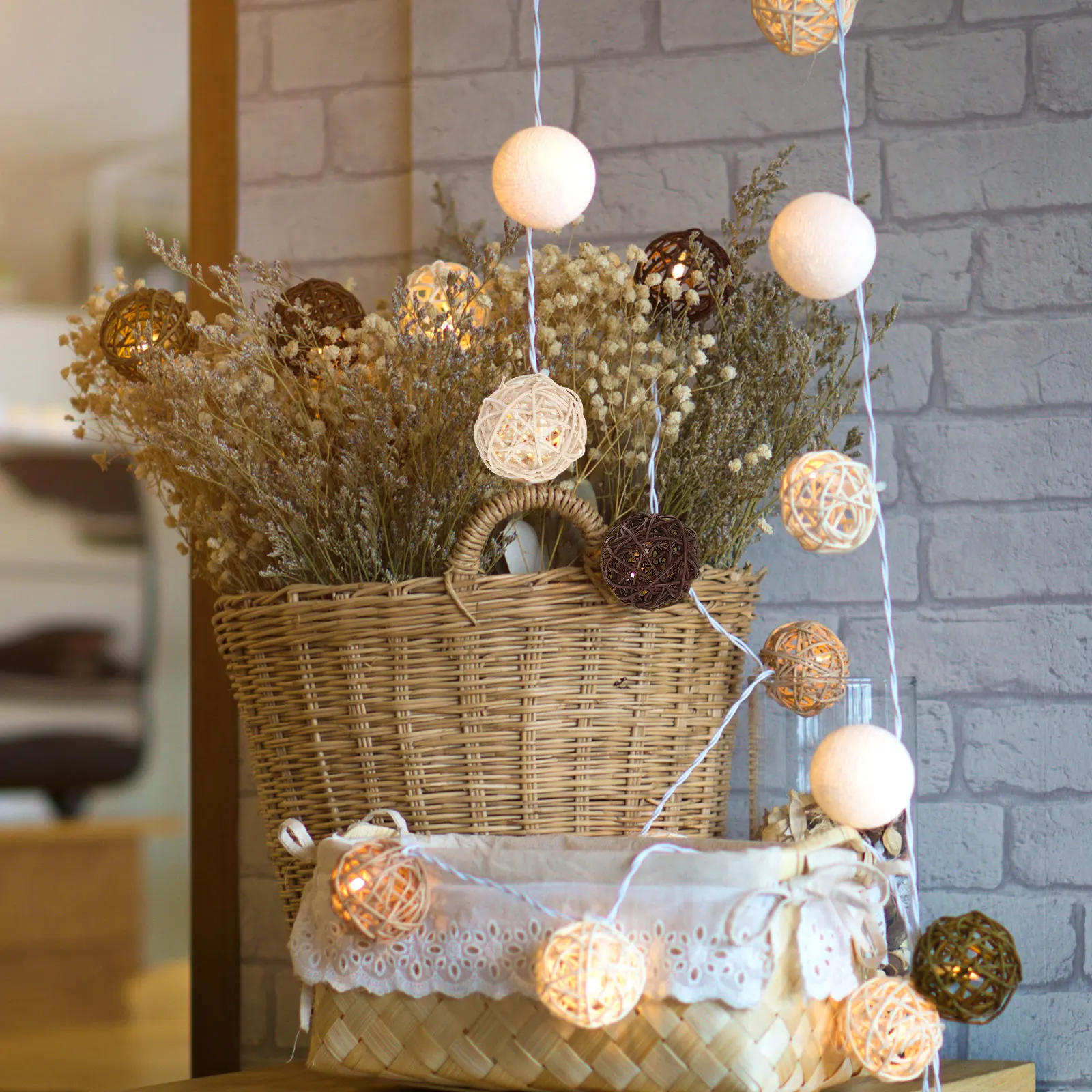 

24Pcs Decorative Vine Balls Hand Knitting Ornaments Hanging Pendant for Christmas Tree Wall Door Home Office Cafe Party