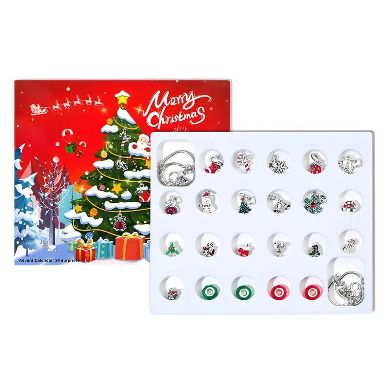 2024 Christmas Advent Calendar Bracelet 24 Day Countdown Calendar Alloy Bracelet Jewelry Making Kits Kids Girls Christmas Gifts