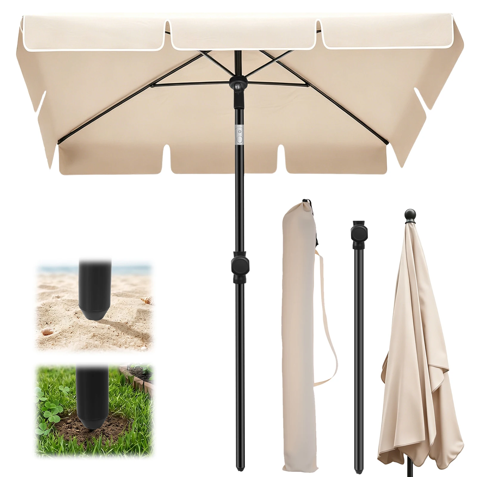 2M Sonnenschirm, Strand-Sonnenschirm, neigbar, verstellbar, UV-Schutz für den Außenbereich, Camping- und Angel-Sonnenschirm, wasserdichter Schatten-Sonnenschirm, Gartenpavillon – Detail 1