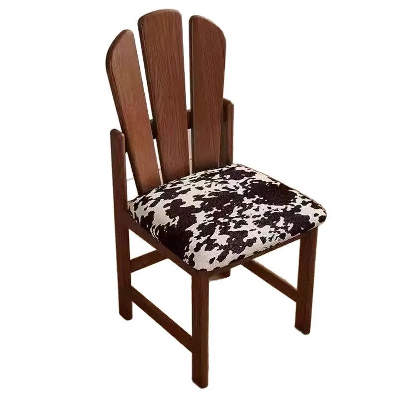 

French Medieval Retro Solid Wood Home Dining Chair Simple Nordic Makeup Back Chair Peacock