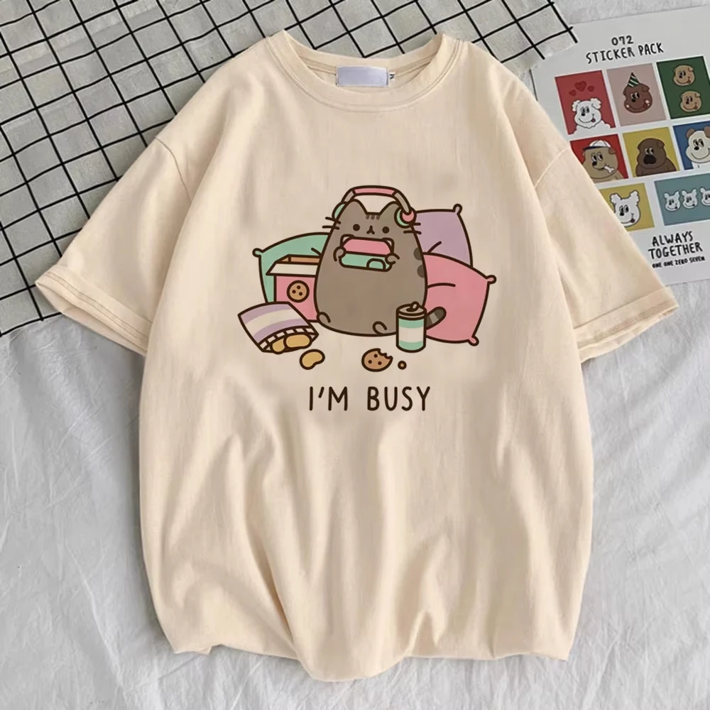 Pusheen Shirt 2026 Partnerlook Geschenk für Freundin Sommer Herren Damen Lässiges Oversize Streetwear Y2k Reine Baumwolle T-Shirt – Detail 6