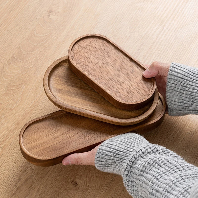 Japanese Tableware Wooden Plate Beech Oval Tray Mini Solid Wood Small Plate Children's Whole Wooden Plate Wooden Plate