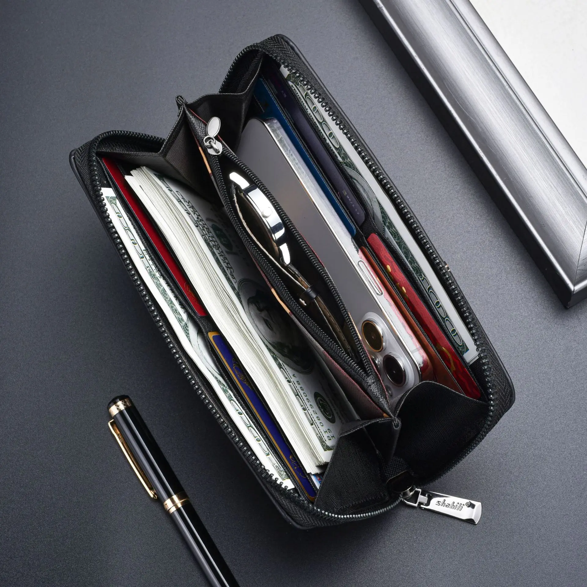 Men Leather Wallets Long Design Causal Purses Male Zipper Wallet Coin Card Holders Slim Money Bag High Capacity Credit Case