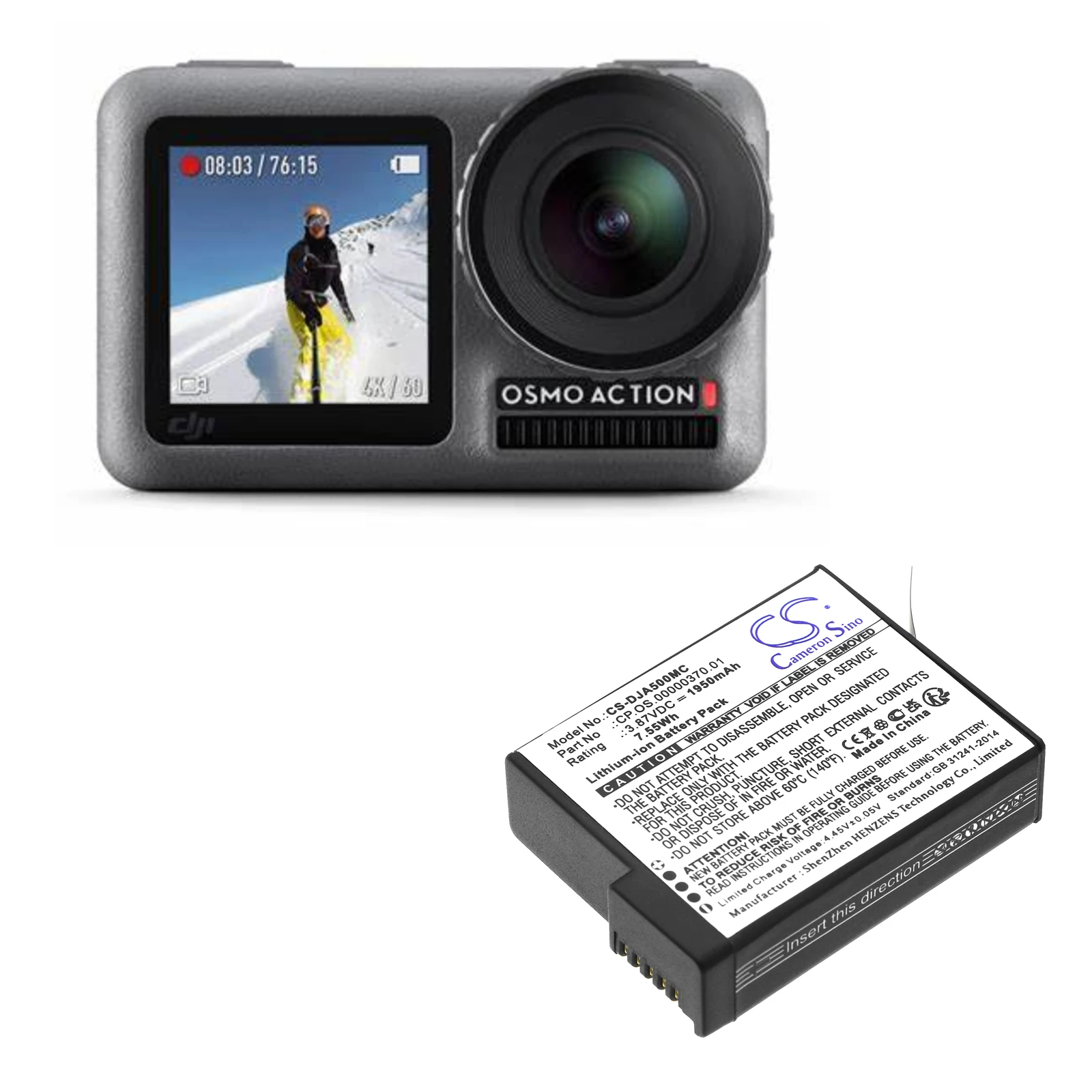 Replacement 3.87V 1950mAh Camera Battery BCX204-1950-3.87 CP.OS.00000441.01 for DJI Osmo 360 Osmo 360 8K Action 5
