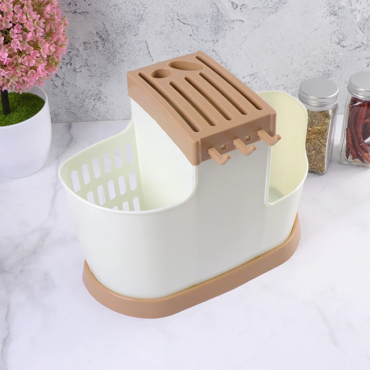 

Plastic Kitchen Chopsticks Holder Spoon Rack Drain Holes Cutlery Storage Mount Easy Clean Practical Organizer For