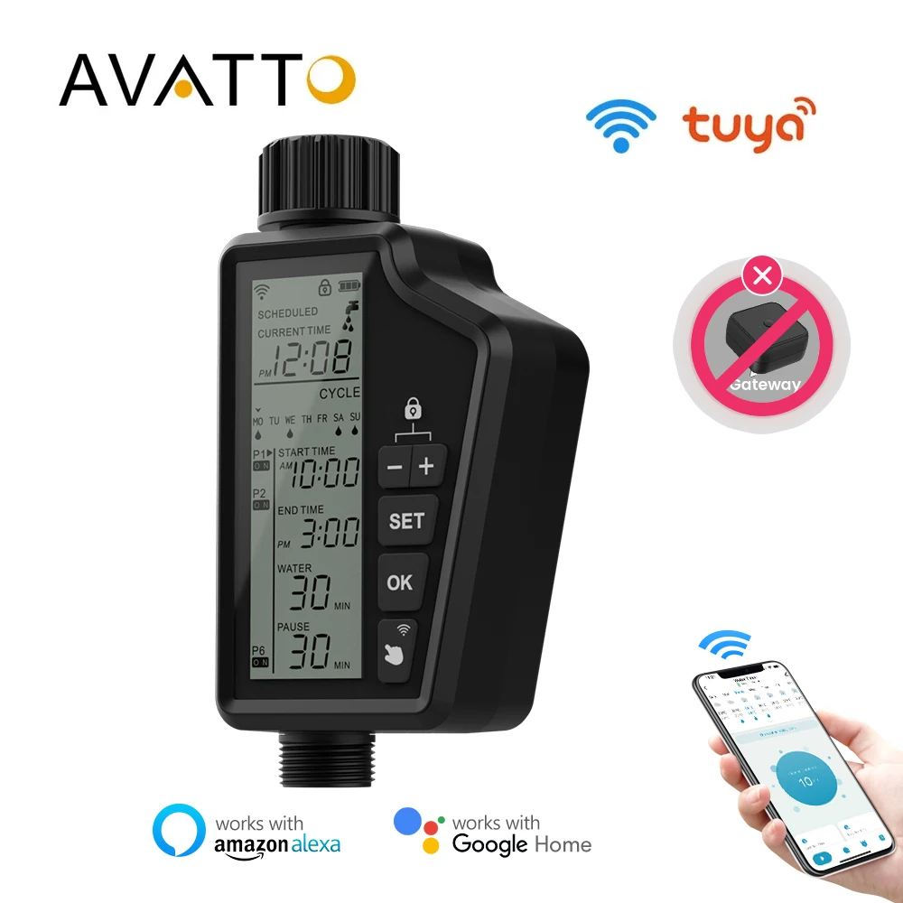 AVATTO Tuya Smart Water Valve Timer Automatic Plant Flower Watering Pump Home Sprinkler Drip Irrigation Device App Voice control