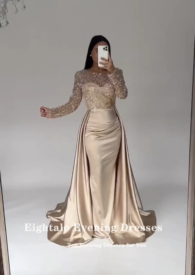 Eightale Sparkly Evening Dress for Wedding Party Customized Long Sleeves Mermaid Prom Gowns vestido elegante mujer para fiesta