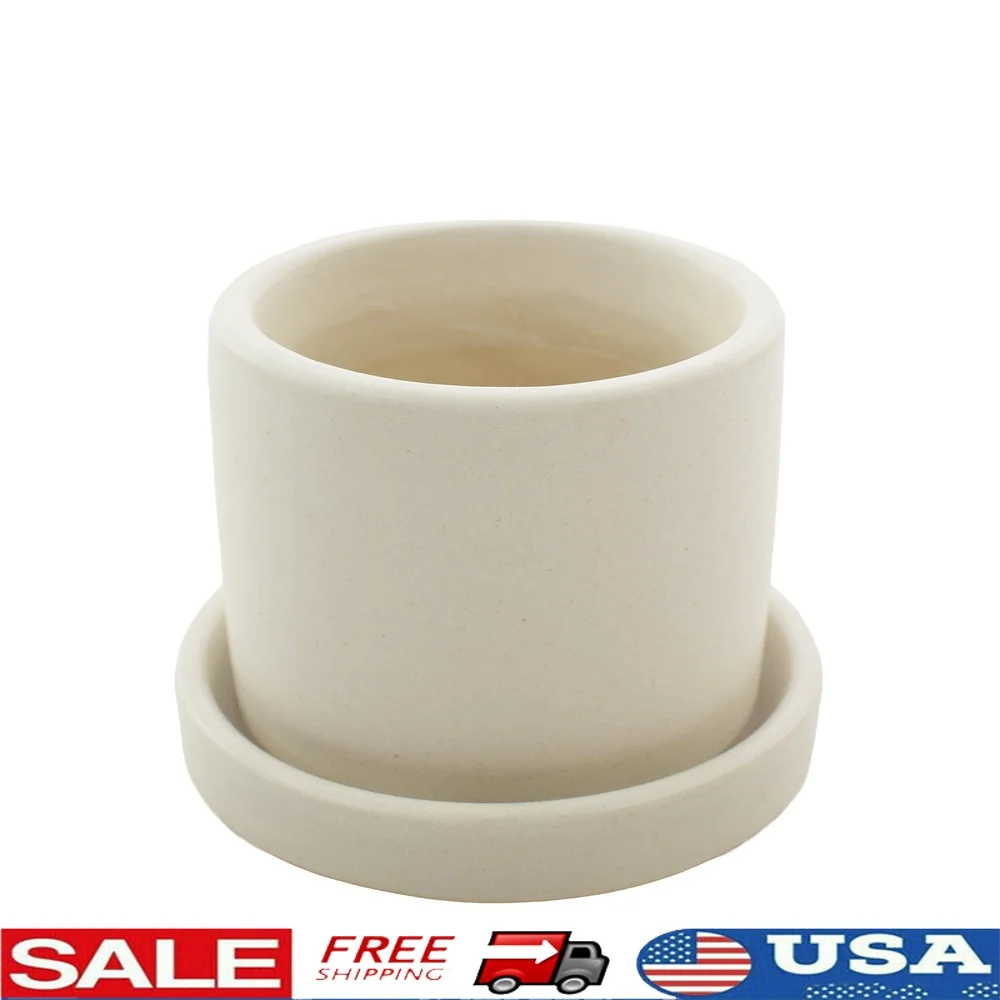 

Ceramic Planter with Saucer 2.5 Inch Semi Matte Cream Eco-Friendly Indoor Container House Plants Home Decor