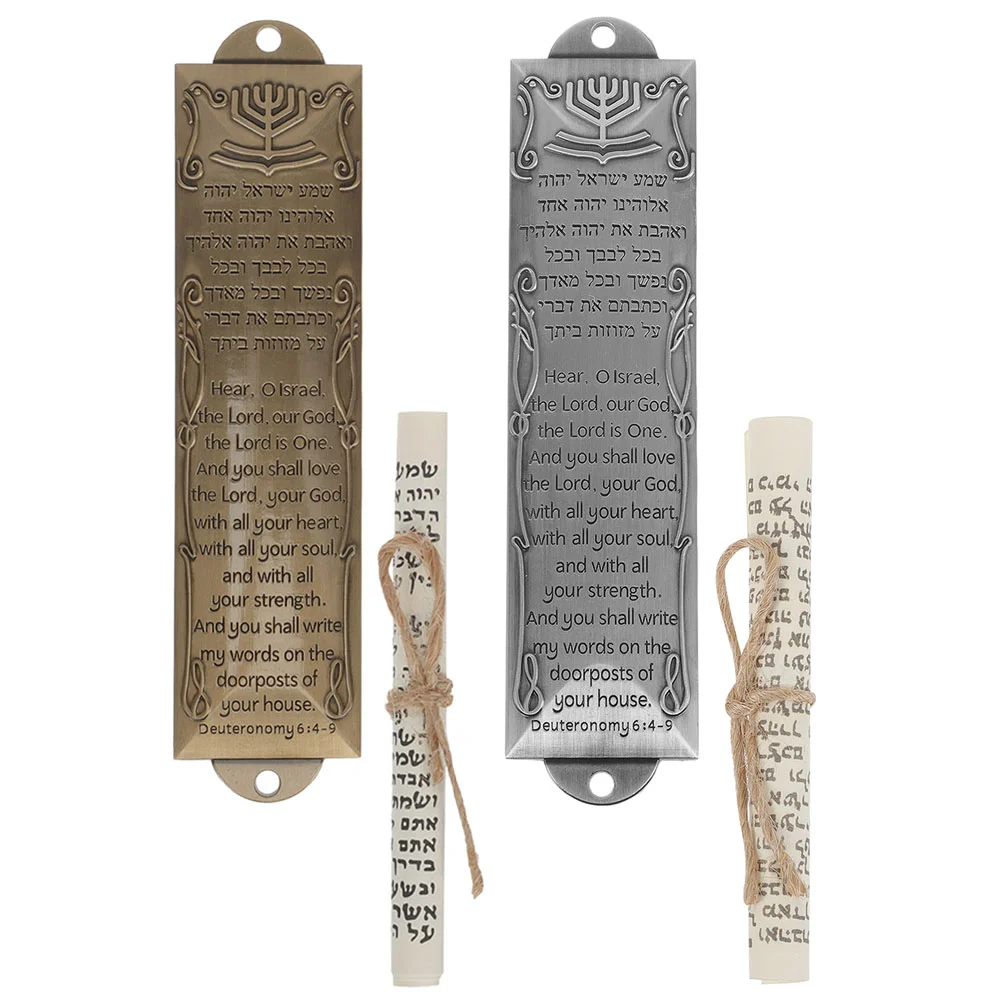  2 Sets Religious Holy Scroll Vintage Decor Metal Mezuzah Craft Alloy Adorn Retro Decorative Hebrew Scripture House