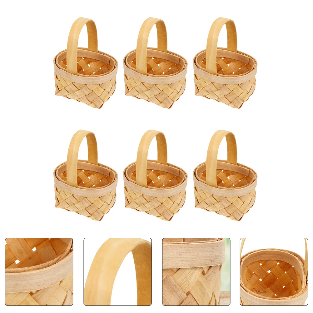 

6 Pcs Wooden Woven Baskets Mini Handcrafted Storage Decorative Gift Packing Boxes for Wedding Bridal Baby Shower Banquet nament