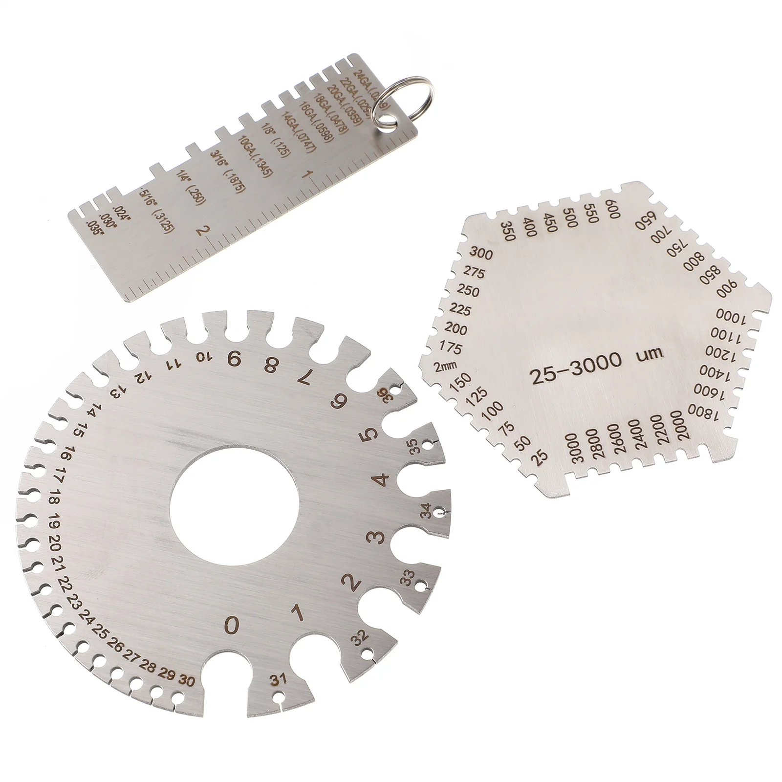 

3Pcs Thickness Gauge Set Stainless Steel Dual-Sided Round Wire Welding Gauge for Accurate Material Measurement Steel