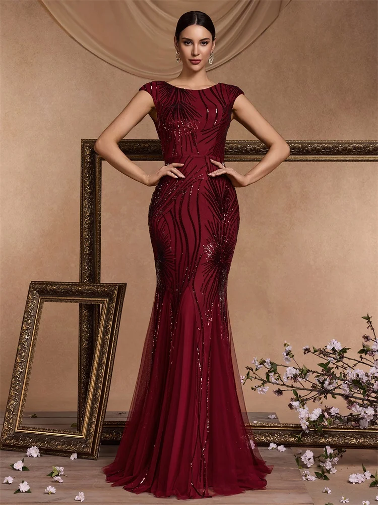 XUIBOL abito da ballo di lusso con paillettes donna 2023 elegante abito da Cocktail senza maniche aderente con sirena rossa da sera