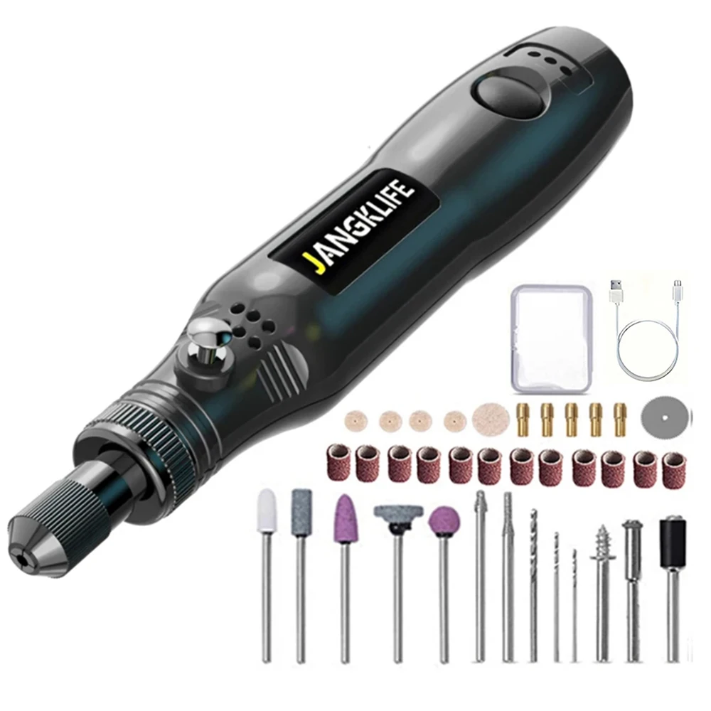 JANGKLIFE USB Cordless Rotary Tool Kit Holzbearbeitung Gravur Stift DIY Für Schmuck Metall Glas Mini Drahtlose Bohrer