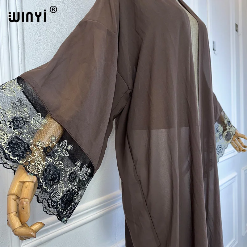 WINYI summer outfit kimono africa Abstract print beach cover up maxi dress cardigans beach wear women 2024 abaya dubai luxury