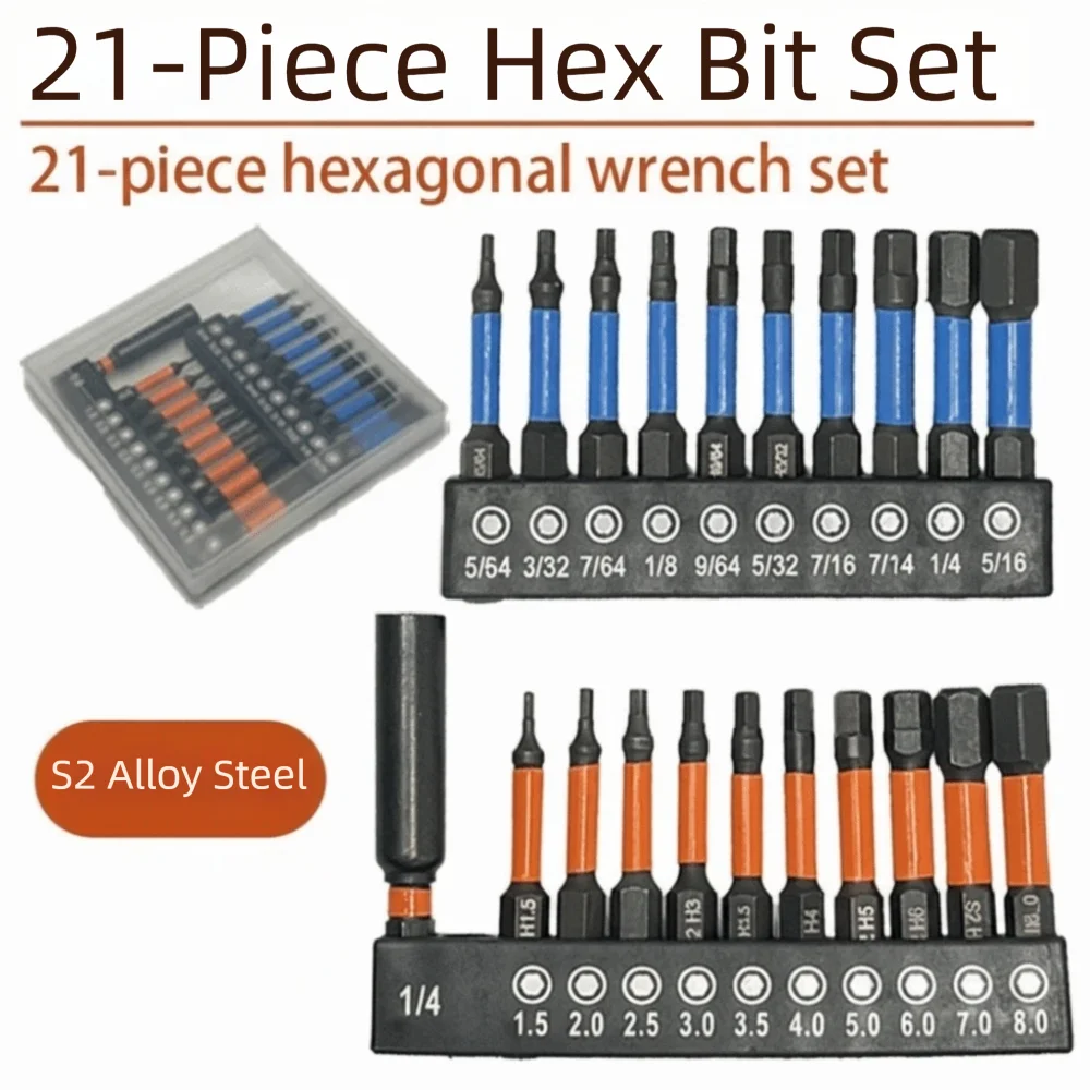 1/4in Hex Shank Allen Wrench Bit Set Magnetic Tip Precision Hex Shank Drill Bit Set S2 Steel Quick Release Screwdriver Bit Set