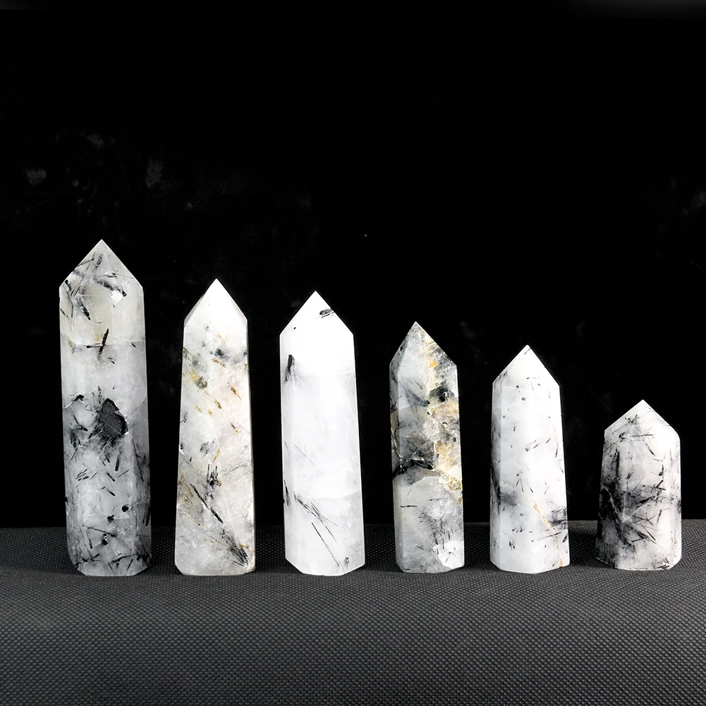 Natural Black Tourmaline Quartz Crystal Point Wand Healing Stone Energy Mineral Obelisk Column Room Craft Decor 50-110mm 1Pc