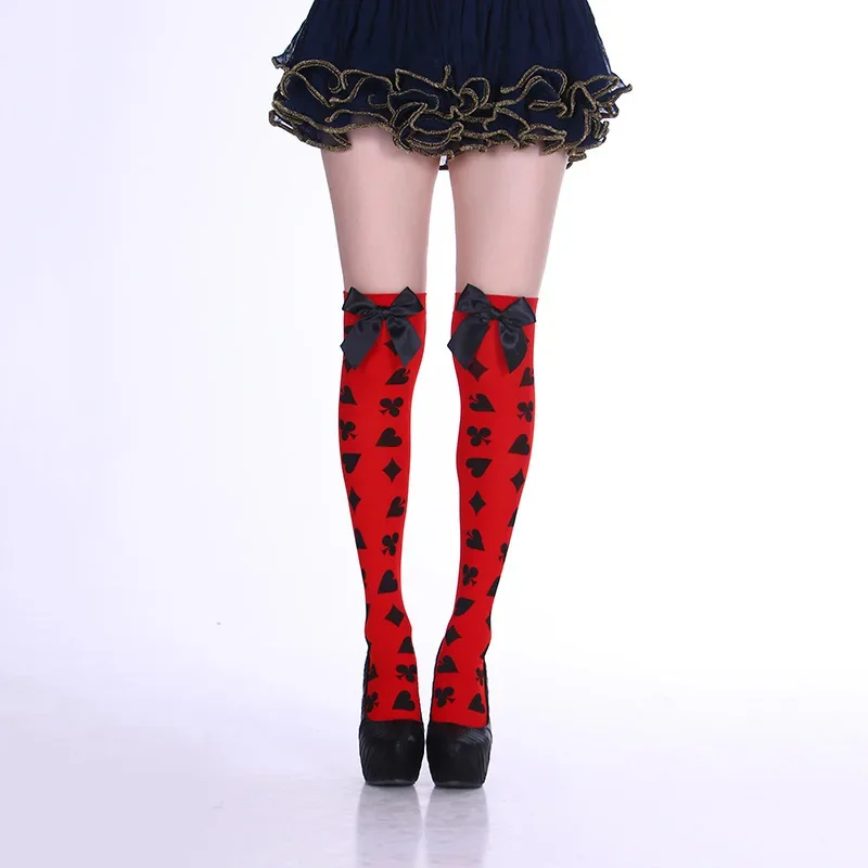 Summer Thin Section Halloween Print High Tube Over The Knee Socks Poker Long Tube Party Role Dance Stockings Sexy Red Heart New