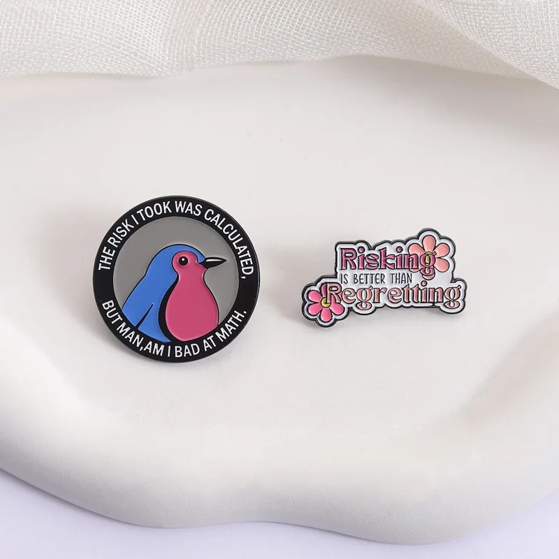 Pink flower-shaped lettering badges, cartoon animal circular alloy pins, accessory for clothing and bags, gift for friends