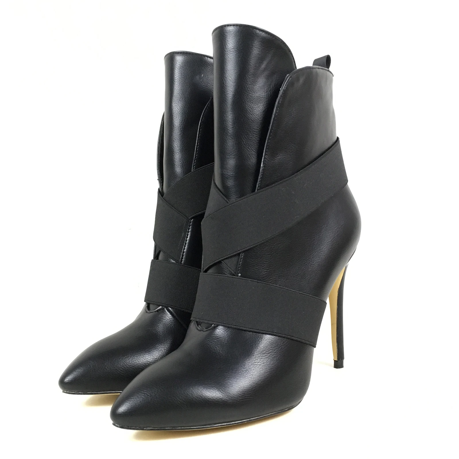 موضة المرأة حذاء من الجلد أشار تو أحذية عالية الكعب الفرقة المحيطي السيدات الخريف الشتاء فستان الخناجر الجوارب الأسود #6